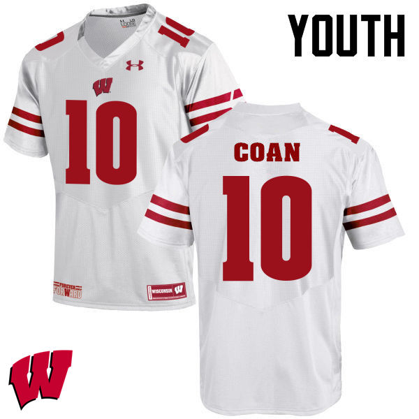 Wisconsin Badgers Youth #10 Jack Coan NCAA Under Armour Authentic White College Stitched Football Jersey AH40K15DS